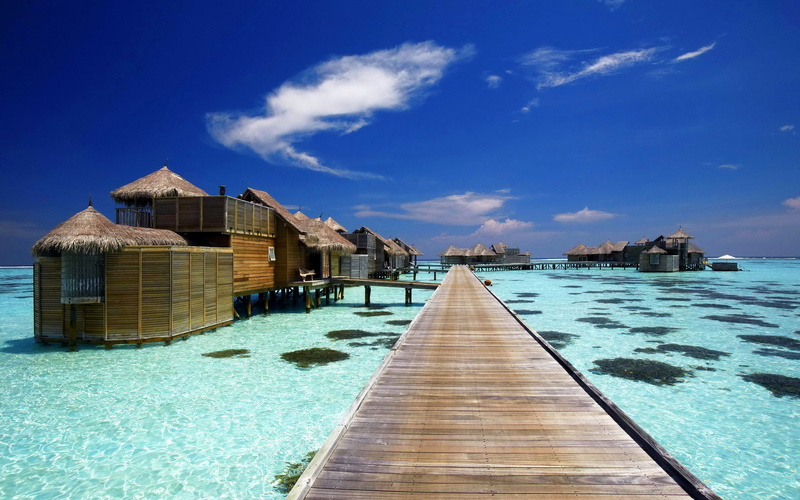 summer, wooden, landscape, luxury, maldives, resort, sea, brown, 2K, dock