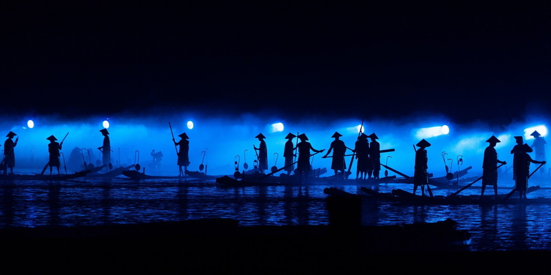 lights, boat, fishermen, 1080P, night
