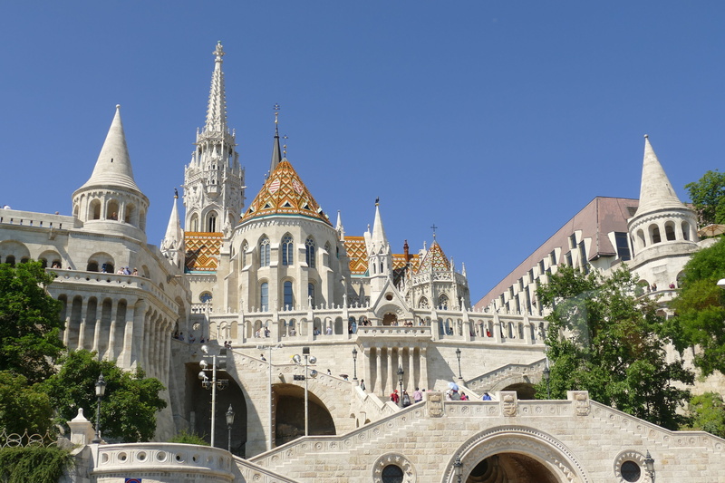 spire, Budapest, building exterior, architecture, 4K, travel destinations, day, Hungary, church, matthias church, fishermens bastion, gothic style, arch