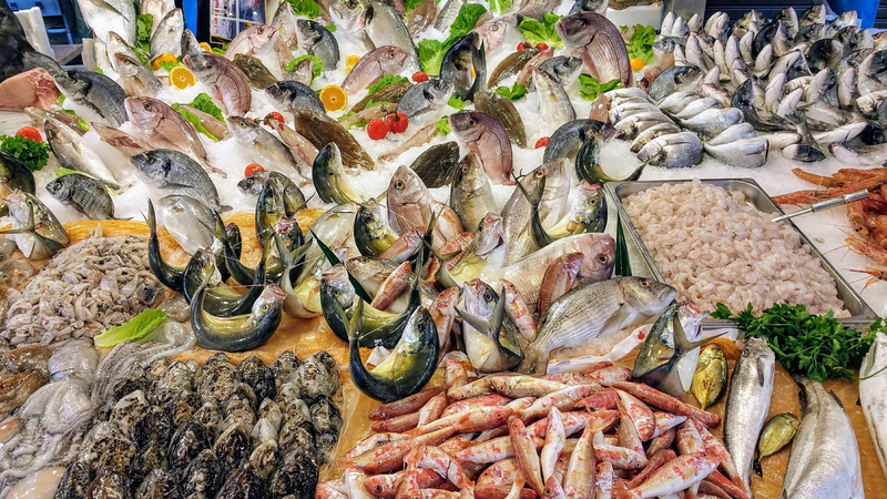 market stall, animal, healthy eating, boat, food and drink, fish, choice, mussels, cod, sea, oysters, large group of objects, calm sea, network, fishing