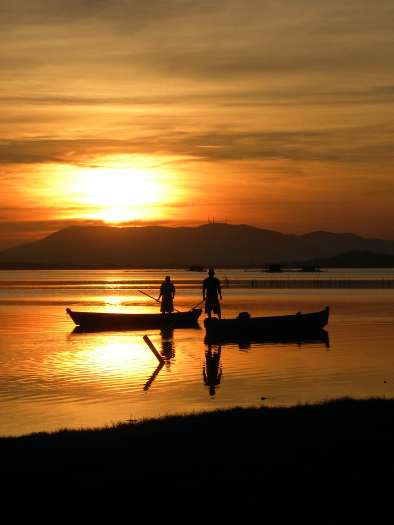boats, fishermen, real people, lake, two people, nature photography, nature, focus, 4K, sun, outdoors, landscape, orange color, blur, riding, lifestyles