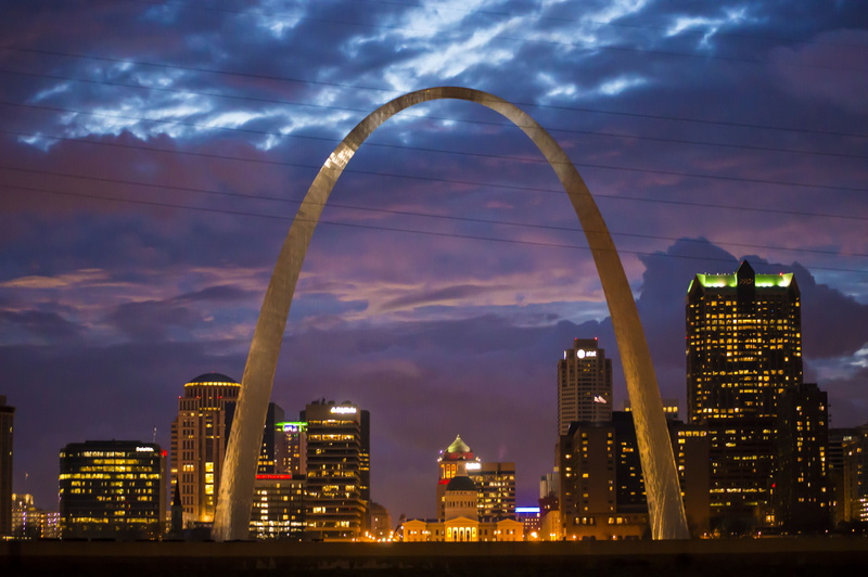 night, nighttime, residential district, st louis arch, skyscraper, arch, skyline sunset, outdoors, cloud - sky, steel, midwest, urban skyline, artwork