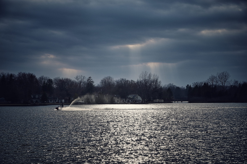 light, jetski, non-urban scene, transportation, clouds, weather, nature, trees, cloudy, no people, idyllic, reflection, promontory, 5K, water, sky, tree