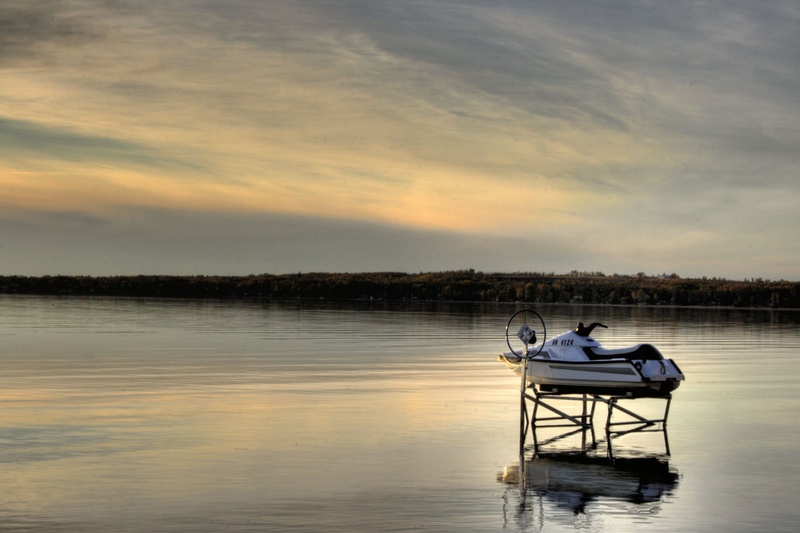 reflection, nautical vessel, water, cloud - sky, scenic, canada, tranquil scene, serene, togetherness, pigeon lake, two people, alberta, sunset, sky, dusk