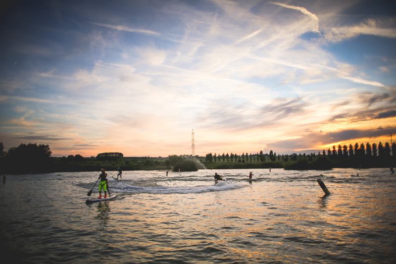 leisure activity, scenics - nature, transportation, river, cloudscape, reflection, sport, orange color, sunrise - Dawn, waterfront, child, men, Sunset