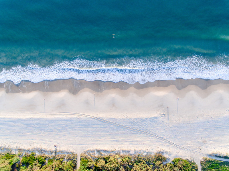 land, sunrise, day, outdoors, sky, tranquility, water, australia, technology, motion, drone, mountain, surf, copy space, burleigh heads beach, 4K, scenics - nature