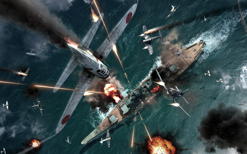1080P, Airfight, hd, battleship, d, air, iowa, cg, Air battle, battle, abstract, Dogfight, Corsair Fighters, class, art