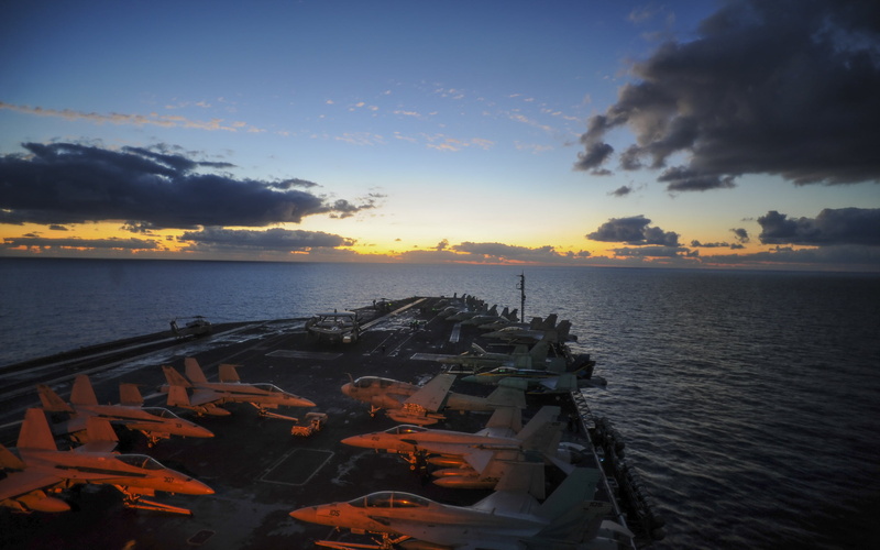 nature, outdoors, Aircraft Carrier, planes, horizon over water, orange color, tranquility, uss, sky, uss nimitz, sea, war, War and Army, nimitz, 2K