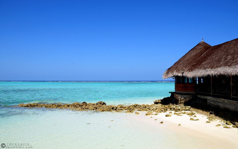 sea, beach, 1080P, sky, sand, hut