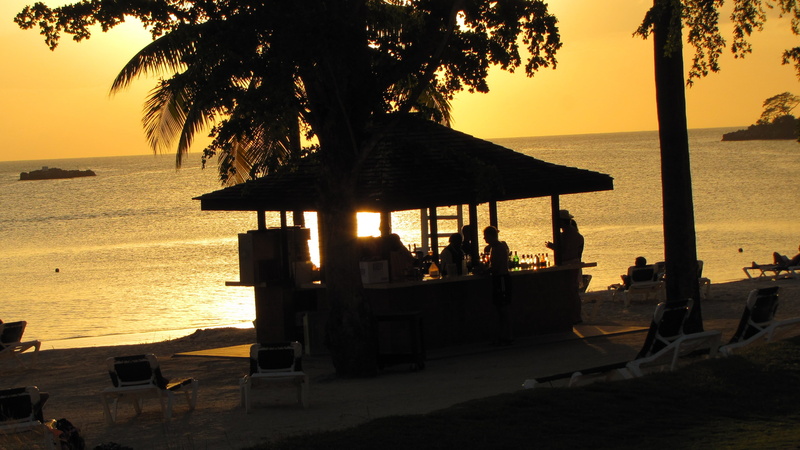 plant, tranquility, Negril, orange color, seat, sea, tree, hut, tranquil scene, water, Jamaica, outdoors, horizon, land, gazeboo, sunset, 4K, beach, sky