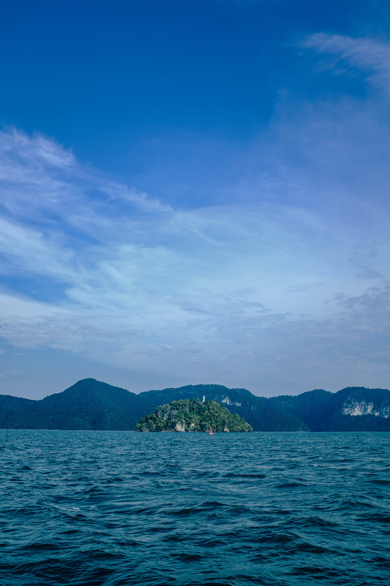 idyllic, yacht, outdoors, remote, tranquil scene, no people, sea, scenics - nature, tranquility, oceanview, land, sky, 5K, view into land, water, cloud - sky