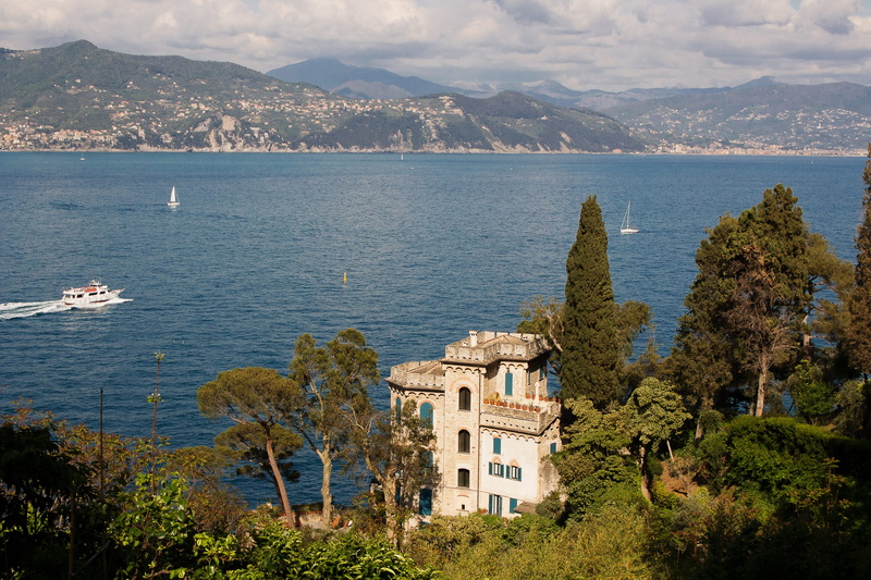 plant, villa, oceanview, tree, water, liguria, oldhouse, building exterior, italy, trees, no people, boat, 5K, sea, scenics - nature, beauty in nature