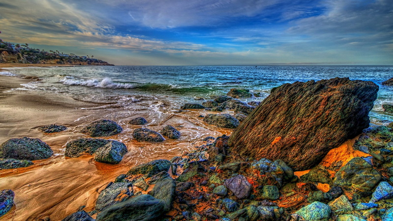 laguna, wave, sea, horizon, sky, shore, ocean, california, beach, laguna beach, 1080P, coast, united states, rock, body of water