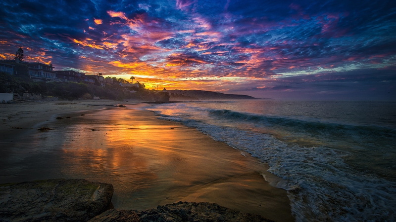 shore, 1080P, non-urban scene, ocean, laguna beach, sunset, coast, scenics - nature, water, no people, nature, sea, tranquil scene, tranquility, outdoors
