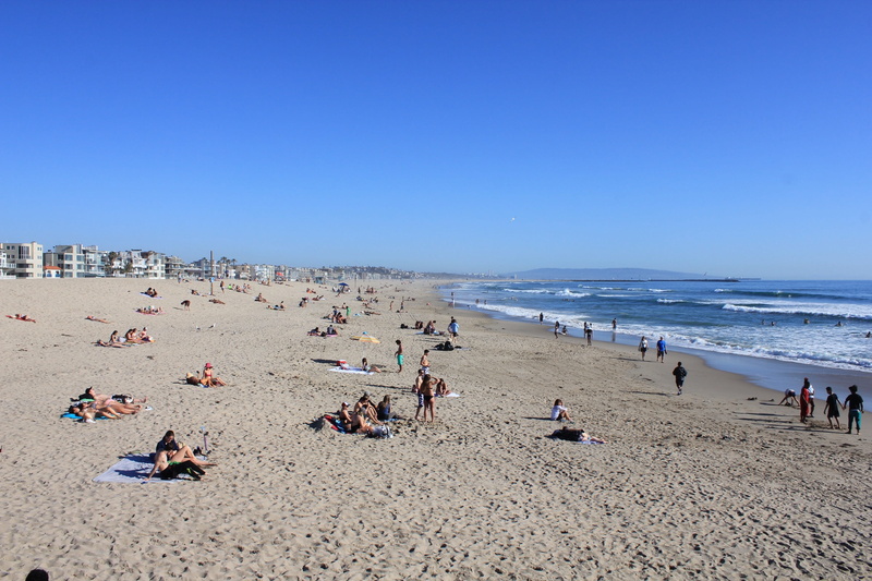 blue sky, relaxation, outdoors, southern california, 2K, crowd, pacific ocean, horizon over water, waves, sand, real people, cali, water, land, blue, summer