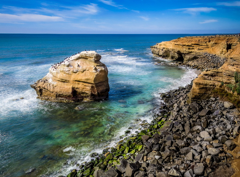 blue ocean, tourist, algarve, beautiful  birds, blue, contrast, low tide, coastline, rocky coast, scenic, beach, blue sky, atlantic Ocean, water, nature