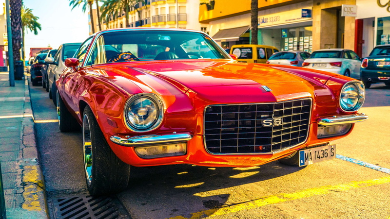 city, luxury, beach, road, car, coast, sun, vintage car, mustang, outdoors, palmtree, calpe, sea, summer, day, architecture, 4K, blue, stationary, motor vehicle