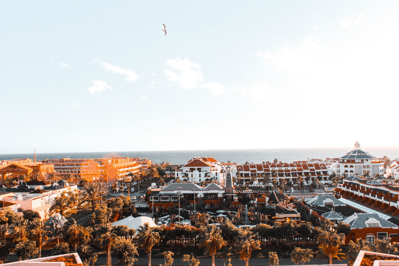sea, home, 5K, playa de las américas, amusement park, travel, building exterior, travel destinations, crowd, amusement park ride, palmtree, rooftop, residential district