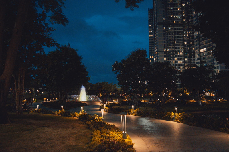 cityscape, built structure, plant, hochiminh city, landmark81, water fountain, park, streetphotography, river, path, sky, outdoors, reflection, 5K, night