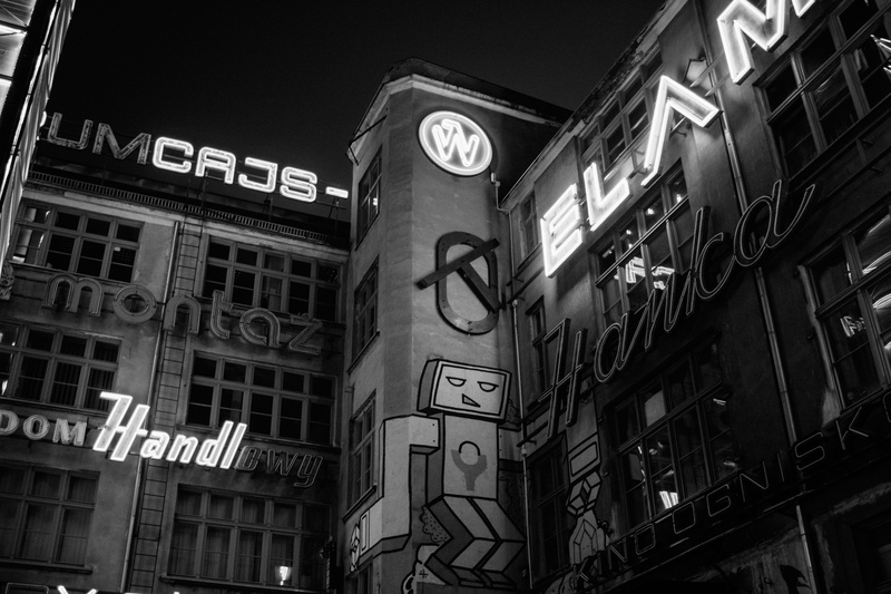 number, sign, clock, wrocław, poland, communication, architecture, building, minute hand, text, 5K, information, blackandwhite, city, street, night, low angle view