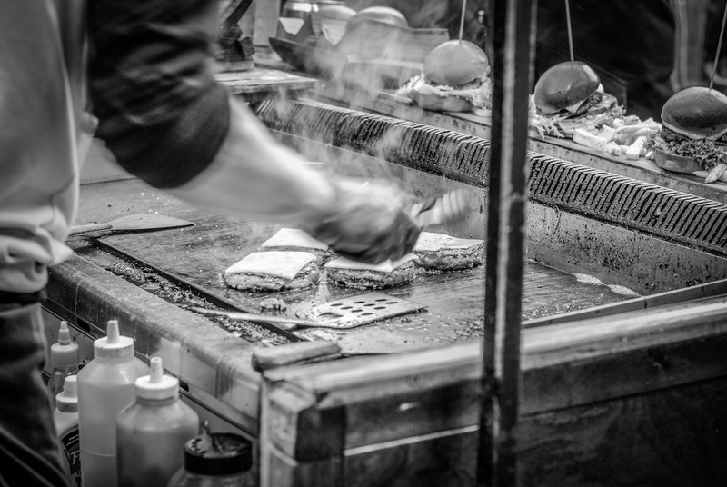 men, food, cooker, cooking, preparation, hand, streetfood, indoors, occupation, freshness, hamburger, food and drink, bandw, burger, selling, one person