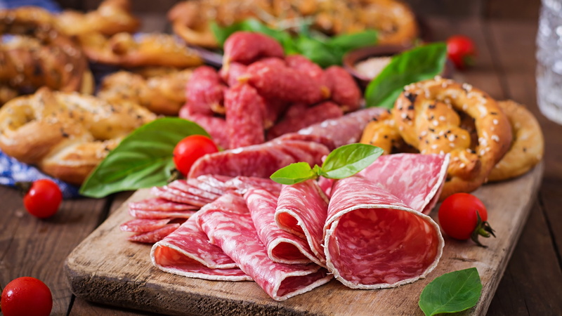 appetizer, cold cut, salami, meat, 4K, dish, animal source foods