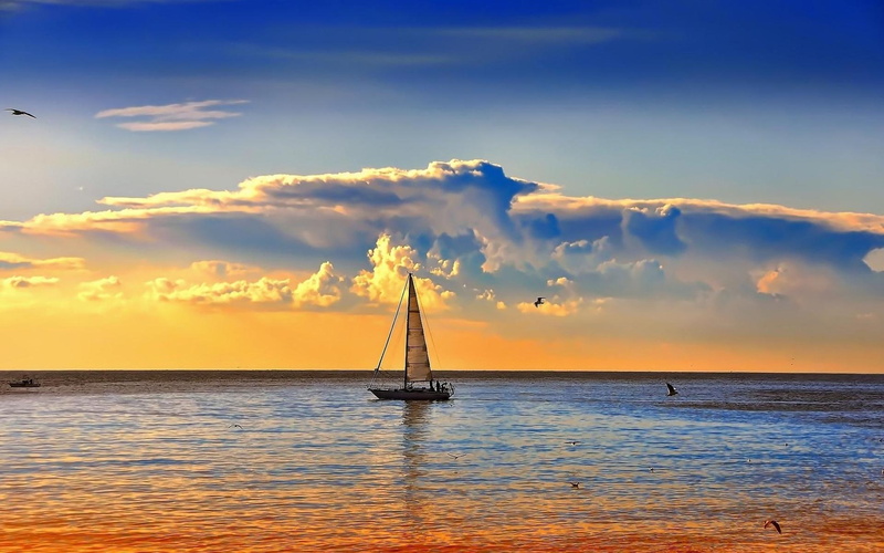 splendor, sailing, lovely, ocean, peaceful, view, sailboats, 1080P, beautiful, boat, beauty, sunset, clouds