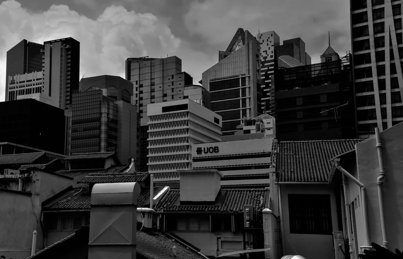 residential district, singapore, cityscape, financial district, concrete, 4K, buildings, outdoors, skyscraper, no people, bnw, low angle view, modern
