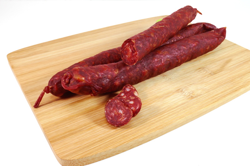 chorizo, ingredient, indoors, power, cutting, still life, studio shot, cut out, freshness, raw food, healthy eating, board, food, white background, red