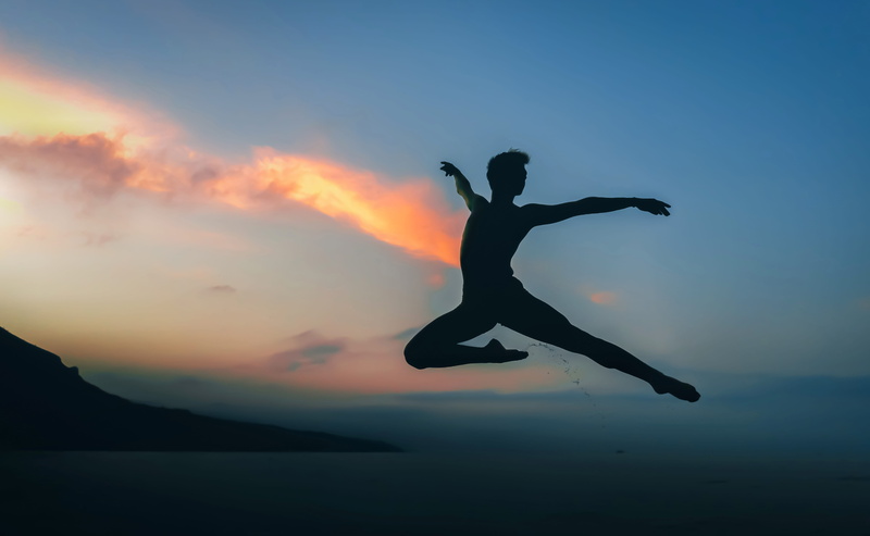 action, dancing pose, relax, outdoors, dance, lifestyles, beach, athlete, jumping, blue, 5K, ocean, sport, happiness, silhouette, sunlight, exercising