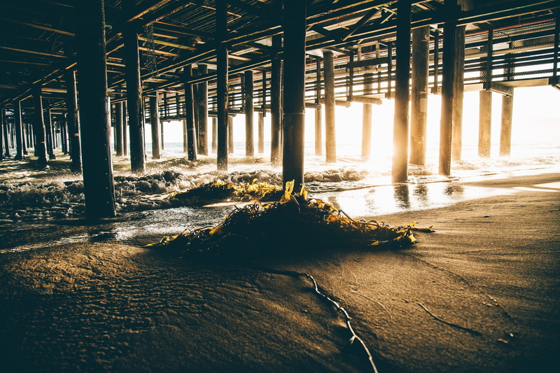 sea, architecture, land, architectural column, outdoors, industry, beach, shadow, nature, day, seaweed, scenics - nature, 1080P, sand, sunset, pier, sunlight