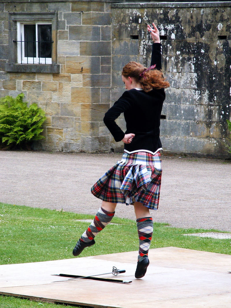 quilted, history, architecture, hair, gray, lifestyles, real people, girl, panel, casual clothing, kilt, full length, boys, high, photo, sword, poise, dancing