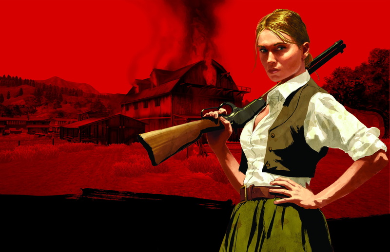 females, blond hair, motion, gun, musical instrument, weapon, young adult, holding, Red Dead Redemption, 4K, women, red, hairstyle, clothing, hair, beautiful woman