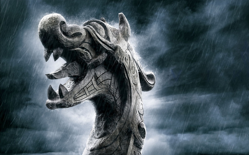 teeth, drakkar backgrounds, rain, vikings, 4K, tongue, dragon