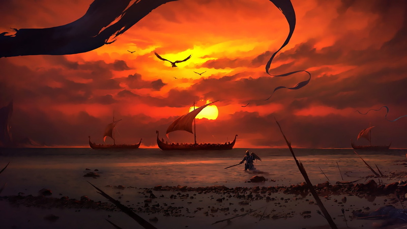 1080P, Sunset, Drakkar, Ship, Fantasy, Warrior