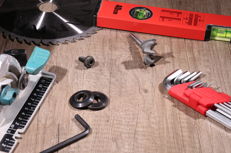 hammer, no people, 5K, large group of objects, human representation, indoors, saw blade, level, high angle view, tape measure, aggression, studio shot