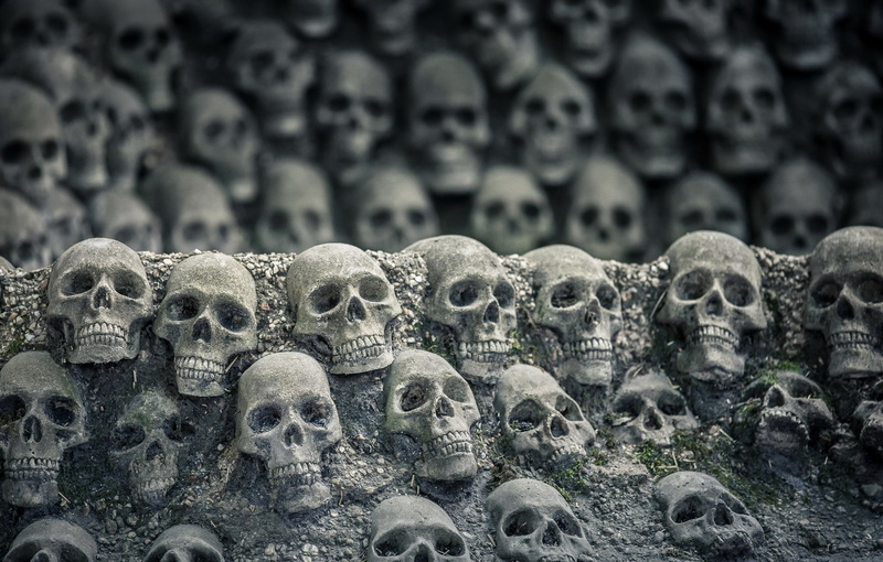 history, representation, sculpture, skull, human skeleton, male likeness, bones, art and craft, the past, focus on foreground, large group of objects, close-up