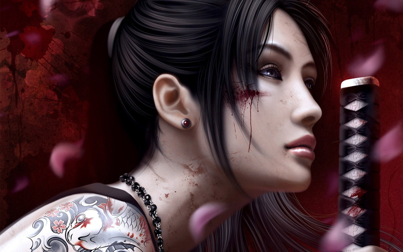 swords, tattoos, wibisono, x, hd, video, girls, art, mario, 1080P, Katana, games