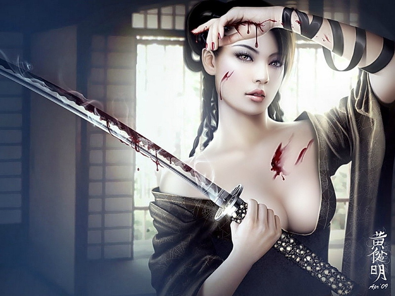 woman, 720P, holding, Legend Of The Five Rings, Fantasy, katana, digital
