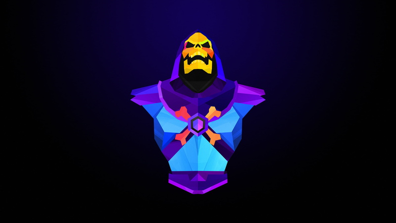blue, illustration, indoors, 2K, minimalism, dark, shape, creativity, vibrant color, abstraction, illuminated, front view, Skeletor, copy space, skeleton