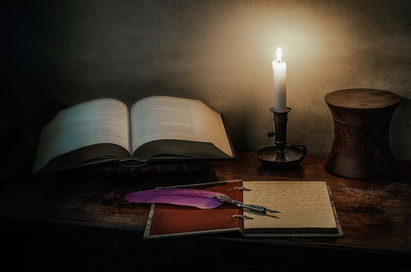 still life, book, candle, style, pen, notebook, 2K