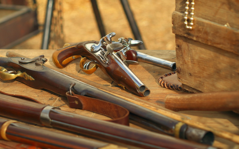 4K, vintage, no people, musical instrument, weapon, flint, antique, day, table, arts culture and entertainment, indoors, weapons, pirates, close-up, metal