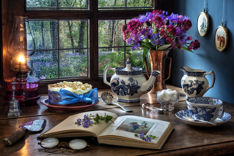 4K, Kerosene Lamp, Cup, Still Life, Photography, Book, Teapot, Flower