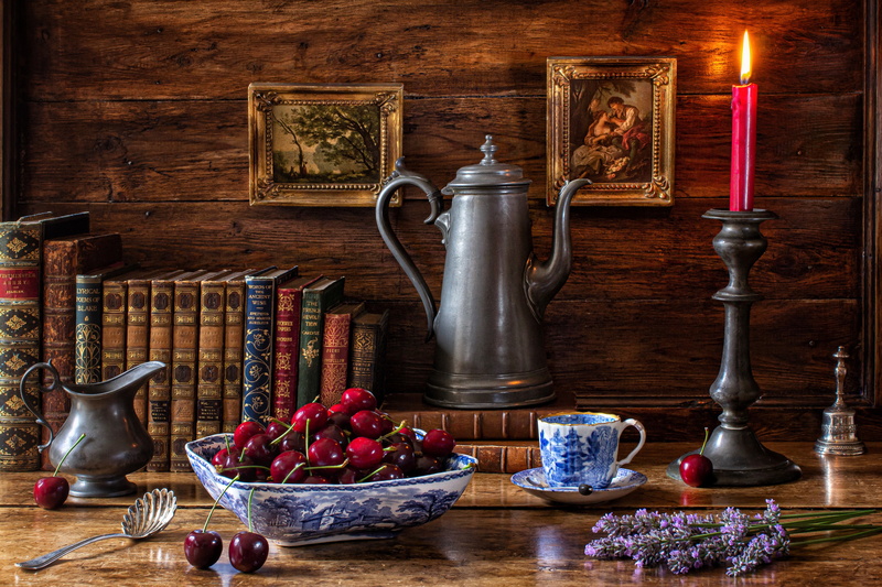 Photography, Cherry, Candle, 5K, Cup, Still Life, Flower, Lavender, Book