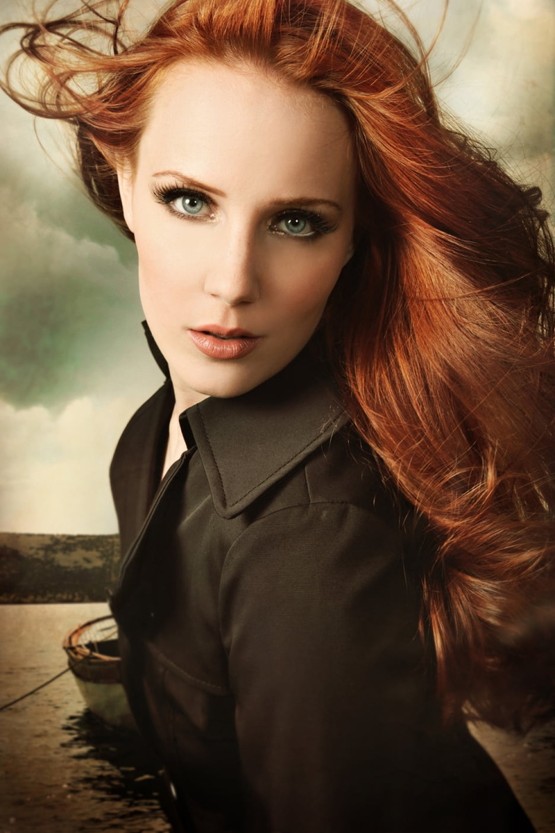 metalheads, symphonic metal, Simone Simons, black clothing, alternative subculture, women, heavy metal, singer, redhead, 720P, blue eyes, music, Black clothes