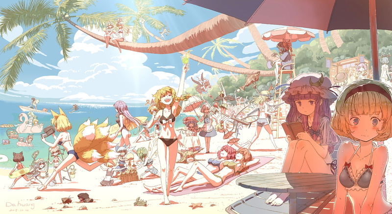 apron, beach, com, tail, cirno, skirt, book, ball, fairy, fish, chen, group, 254444, konachan, hat, boat, wings, rumia, sport, wink, drink, sword, maid