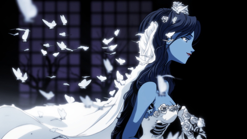 2K, flowers, butterfly, Corpse Bride, dress, wedding dress, art, white, ribs, profile, veil