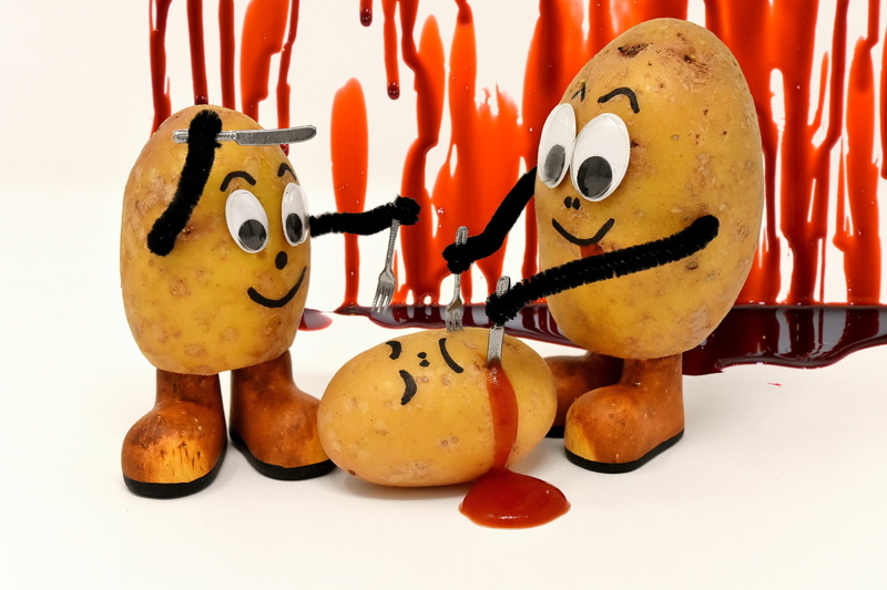 fork, representation, still life, studio shot, ketchup, human representation, no people, anthropomorphic face, blood, food, eat, creativity, funny, fun
