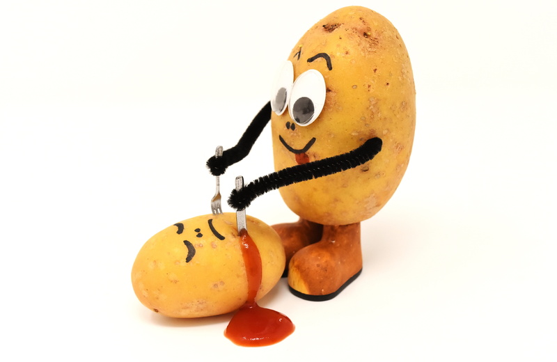 fork, fruit, potatoes, ketchup, cut out, single object, white background, 5K, food, cannibals, food and drink, fun, celebration, humor, funny, creativity