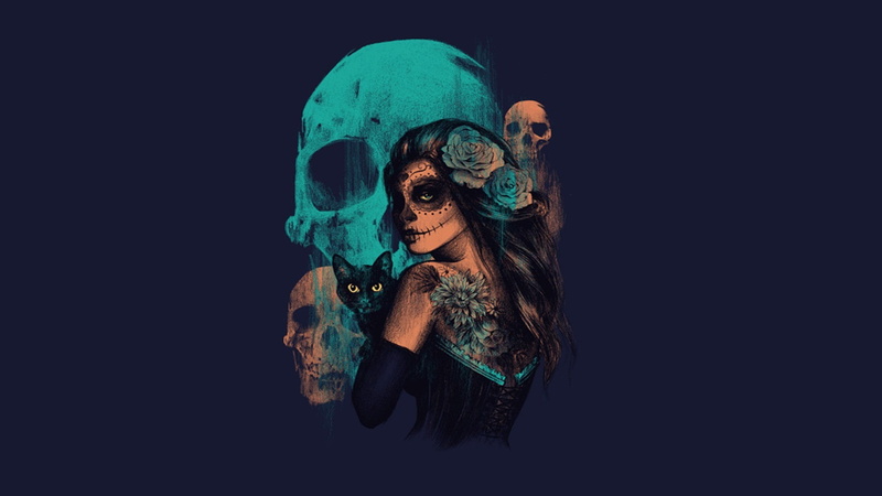 Sugar Skull, artwork, 1080P, women, fantasy art, skull